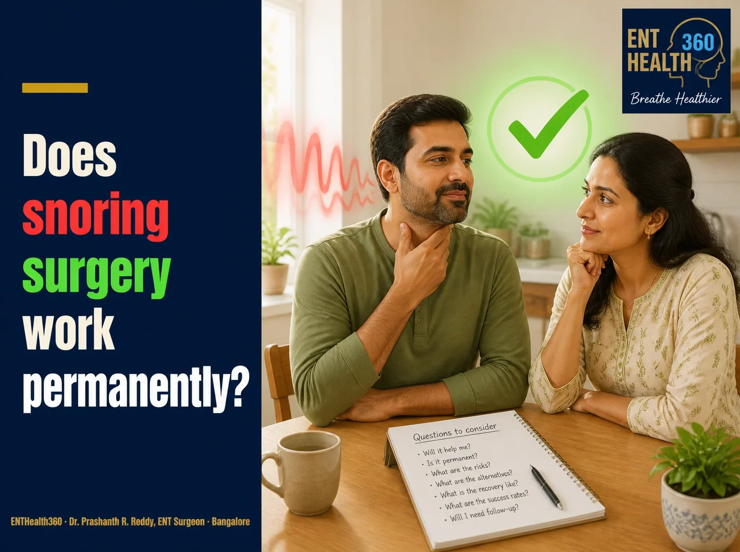 Illustrated cover in ENTHealth360 navy and gold: Does snoring surgery work permanently?